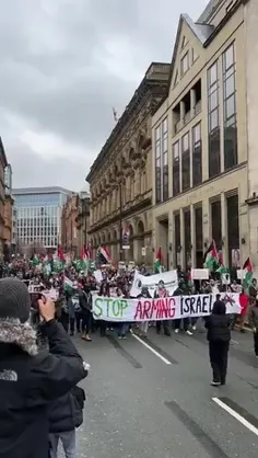 Thousands of protesters marched yesterday in Manchester d