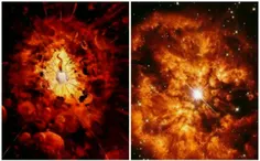 سمت راست: یک سحابی یا ستاره درحال انفجار در عمق کهکشان