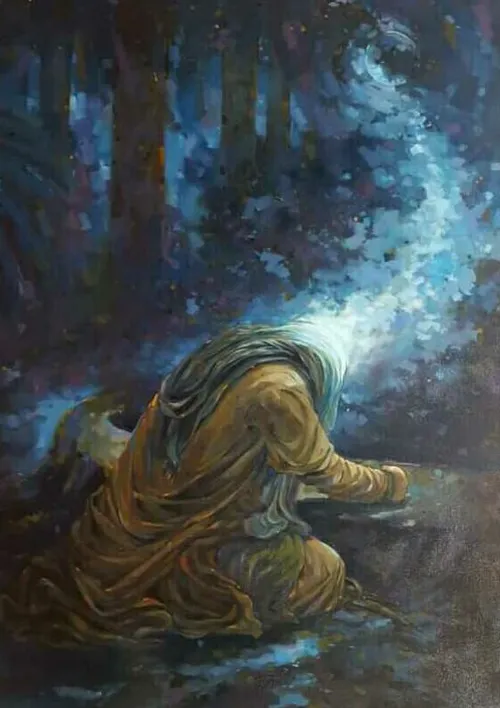 نقاشی مذهبی نیایش امیرالمؤمنین گریه مولای مظلومم چاه مینی