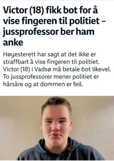 دادگاه عالی نروژ، یک پسر ۱۸ساله را به جرم نشان‌دادن انگشت