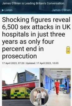 🔻آمار جدید ۶۵۰۰ تجاوز جنسی در بیمارستان‌های انگلستان
