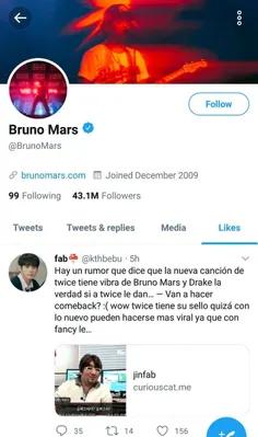 ا bruno mars توییتی را در رابطه با اینکه کامبک توایس در س