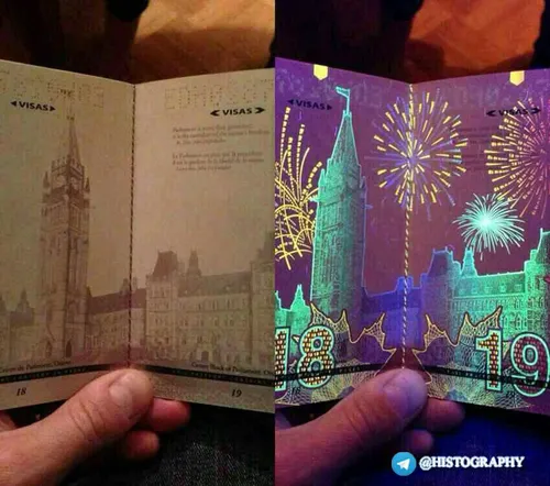 پاسپورت کشور کانادا زیر اشعه مادون قرمز