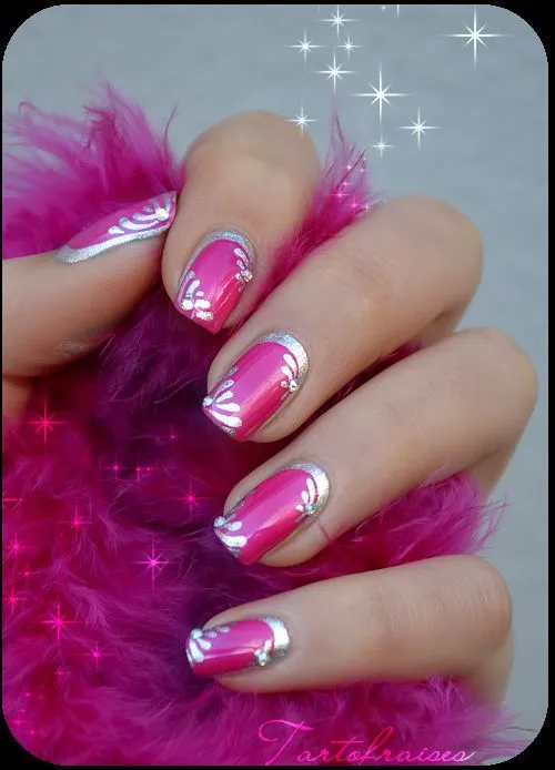 Hot Pink and Silver Nail Art