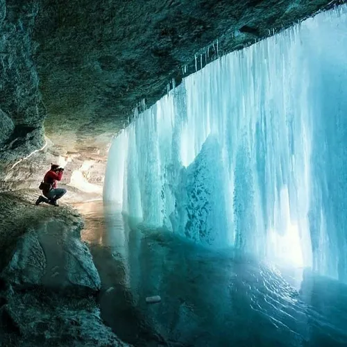 آبشار یخ زده مینه هاها می سی سی پی جنوب ایالت متحده امریک