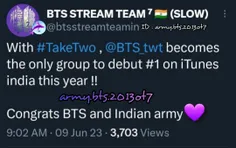 طبق اخبار منتشر شده اهنگ Take Two گروه👑 BTS 👑 موفق به دری