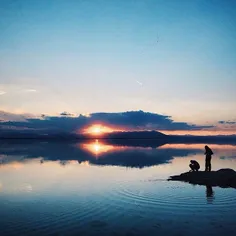 Sunset over shrinking Lake Orumieh (Urmia) which has been