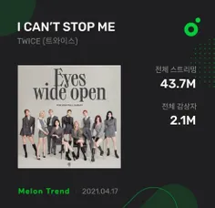 آهنگ I Can't Stop Me به ۲.۱ میلیون شنونده ی خاص در Melon Music رسید 🎉