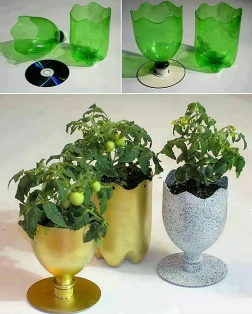 🌷 ساخت گلدان با استفاده از بطری آب معدنی و سی دی و اسپری 