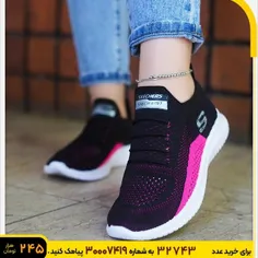 🏆کفش ورزشی SKECHERS مشکی صورتی زنانه مدل melon