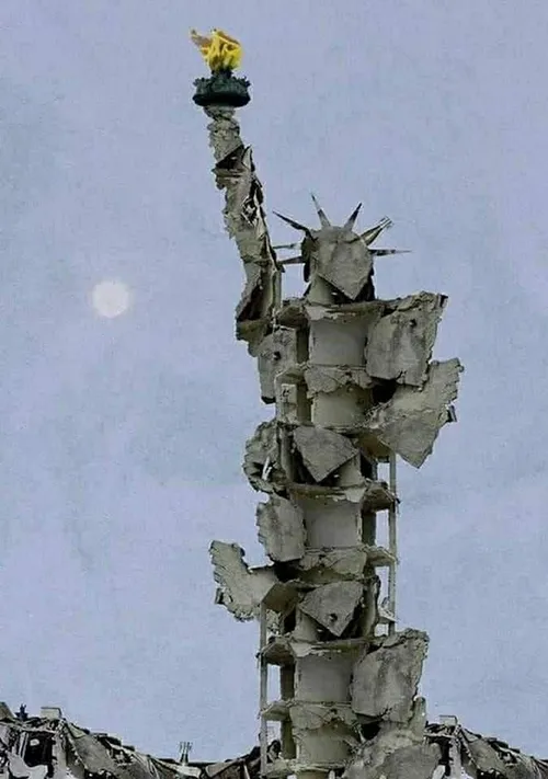 هنرمندی سوری در حلب این کپی از مجسمه ی آزادی را با بقایای
