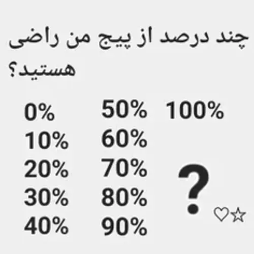 چند درصد از پیجم راضی هستین ؟؟ 🙃🙂