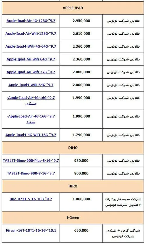 قیمت تبلت