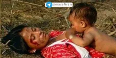 #تصویر_دردناک_کودک_مسلمان_میانمار_که سینه مادر کشته شده ا