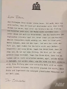 نامه مدیر آلمانی به والدین دانش آموزاش