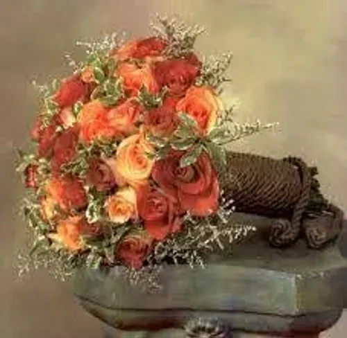 دسته گل زیبارز نارنجی وخرج کار دسته گل عروس