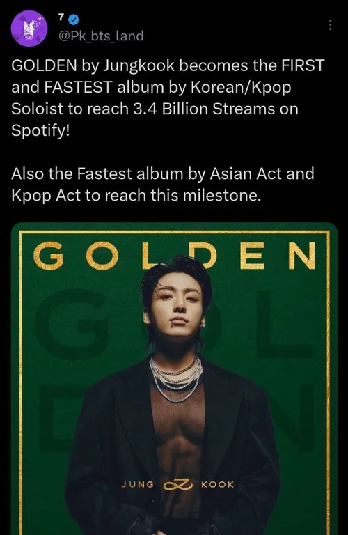 آلبوم GOLDEN به اولین و سریعترین آلبوم کره ای/کی پاپ سولو