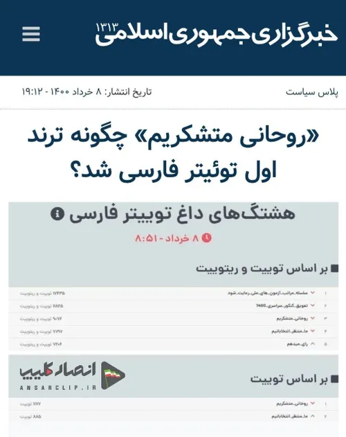 اذعان خبرگزاری دولت: توئیت های پرلایک با هشتگ روحانی متشک