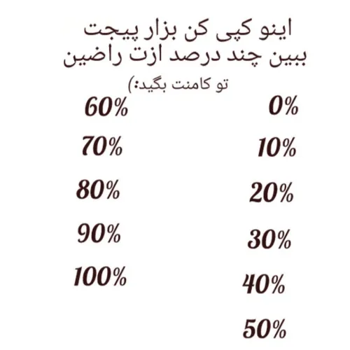 چند درصد راضی هستین?تو کامنت ها منتظرم