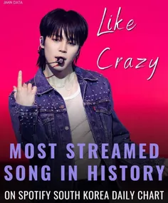 آهنگ " Like Crazy " از جیمین محبوب ترین آهنگ در نمودار رو
