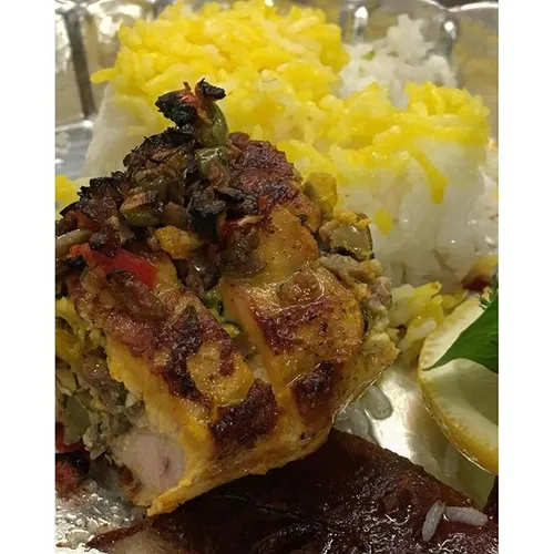 Stuffed chicken breast with rice at the Arka restaurant, 