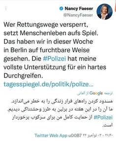 وزیر کشور آلمان که خشونت در ایران را مجاز میدانست در توئی
