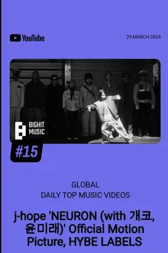 موزیک ویدیو "NEURON" در جایگاه #15 چارت روزانه تاپ موزیک 