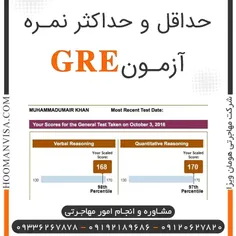 حداقل و حداکثر نمره آزمون GRE با توجه به رشته، مقطع تحصیل