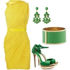 ترکیب رنگ سبز و زرد در لباس مجلسی