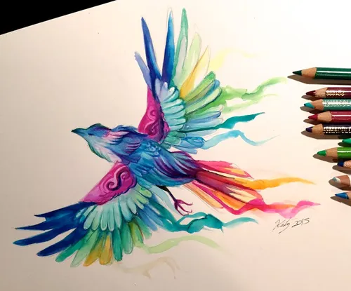 bird colorful design pretty rainbow tattoo