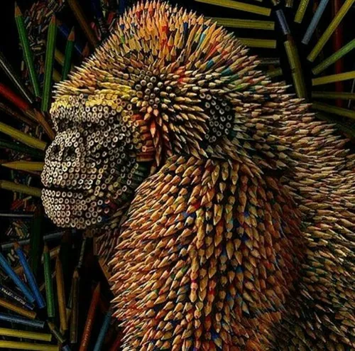 خلاقیت جالب خلق مجسمه گوریل با استفاده از مداد رنگی توسط 