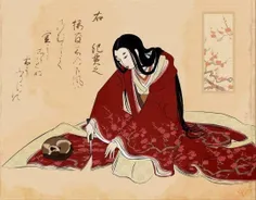 نقاشی ژاپنی از زنی که هنگام برخواستن گوشه لباسش را می‌بُر