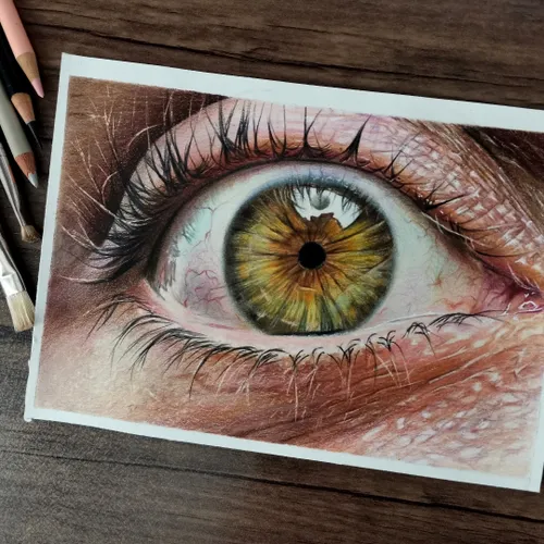 نقاشی چشم با جزئیات تکنیک مدادرنگی