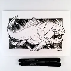 #dunkleosteus #fish #inkdrawing #penandink #prehistoric #