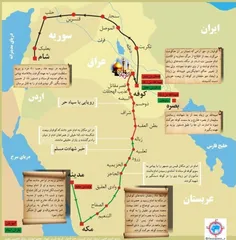 نقشه مسیر حرکت کاوران امام حسین علیه السلام از مدینه به م