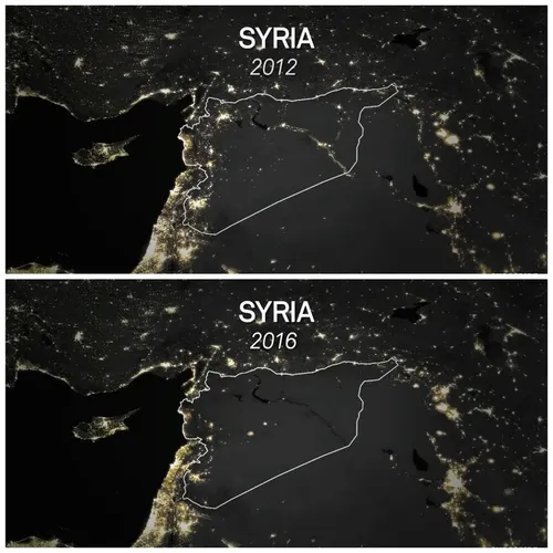 ⭕ ️ مقایسه آسمان شب سوریه در سال ۲۰۱٢ و ۲۰۱۶