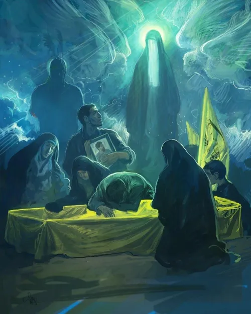 نقاشی « حسن روح الامین » از عروج ملکوتی فرمانده لشگر فاطم