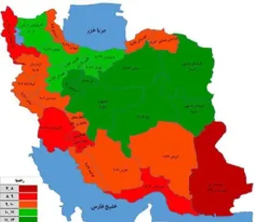 این نقشه میانگین معدل امتحانات نهایی خرداد ۱۴۰۲ را نشان م