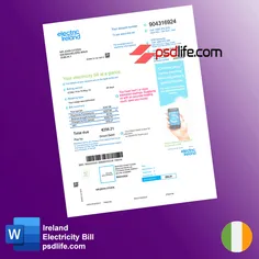 Ireland electric Bill best utility bill fake psd template full editable with all fonts free download