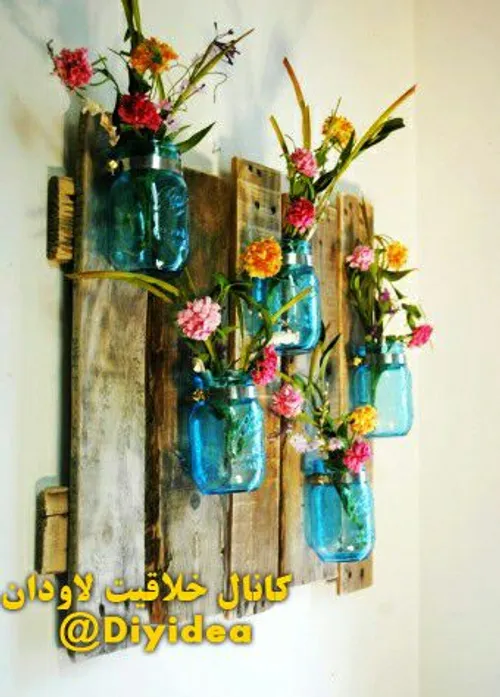 🔴 ساخت گلدان دیواری با پالت چوبی و قوطی شیشه ای رب