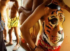 نقاشی بدن در جشن سنتی ببر در هند