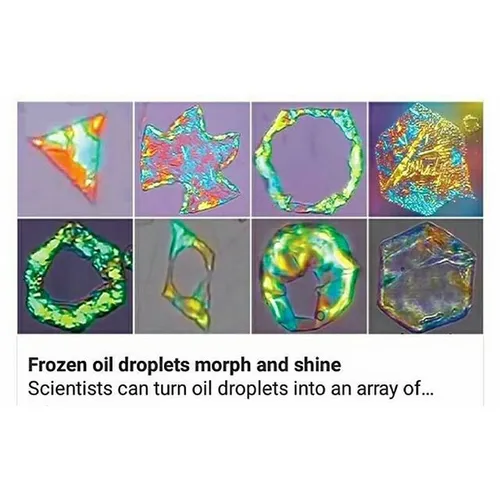 شکل های رنگارنگ درخشش قطره های روغن منجمد زیر میکروسکوپ