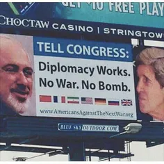 ظریف به کری : به کنگره بگو دیپلماسی کار می کند . نه جنگ .