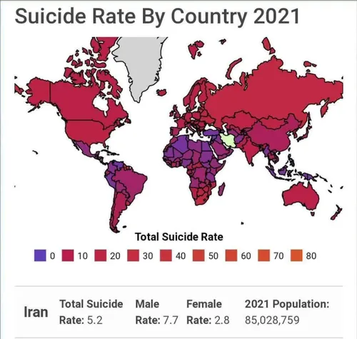 رتبه خودکشی در جهان در سال ۲۰۲۱