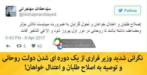 نگرانی شدید وزیر فراری از یک دوره ای شدن دولت روحانی و تو