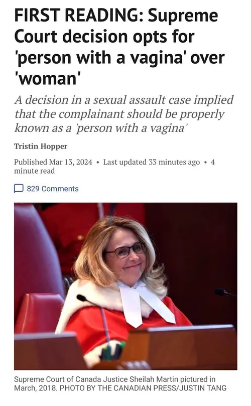 دادگاه عالی کانادا کلمه "زن" را با کلمه "شخص واژن دار" جا
