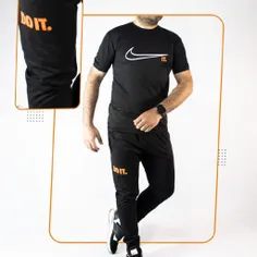 🔸 ست تیشرت شلوار مشکی نارنجی مردانه آستین کوتاه Nike مدل 