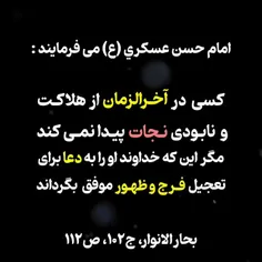 امام حسن عسگری می فرمایند:کسی در اخرالزمان از هلاکت و ناب