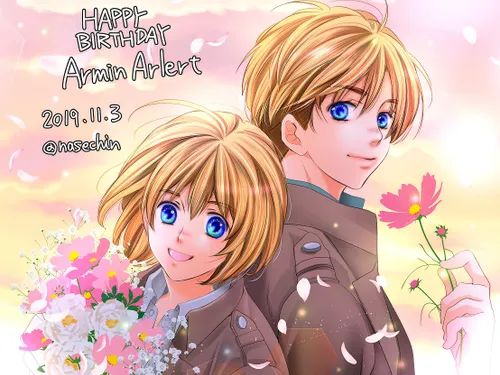 Happy Birthday🎉 💫 🎊 🎈 armin arlert🌊 🍃 💙 attack fan art🕸 ア