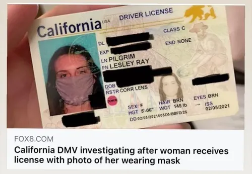 اداره راهنمایی رانندگی کالیفرنیا گواهینامه این خانم رو با